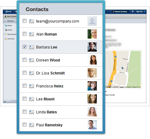 Atmail Email Server Address Book - screenshot shows contacts.