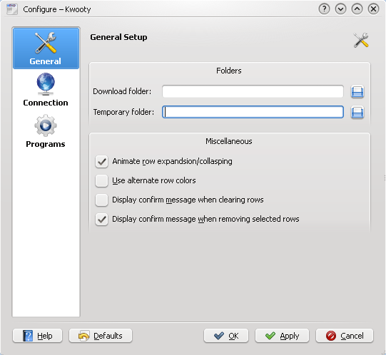 General settings.