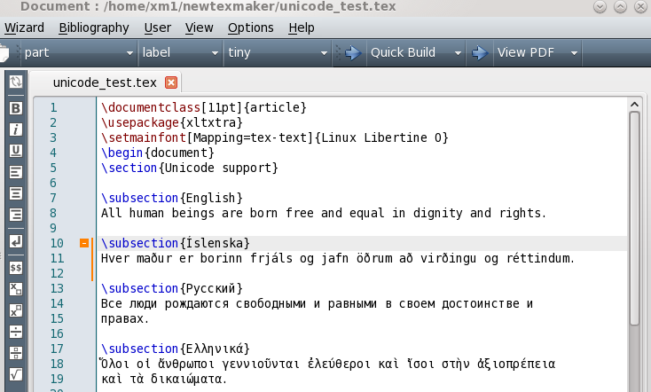Texmaker offers full unicode support.
