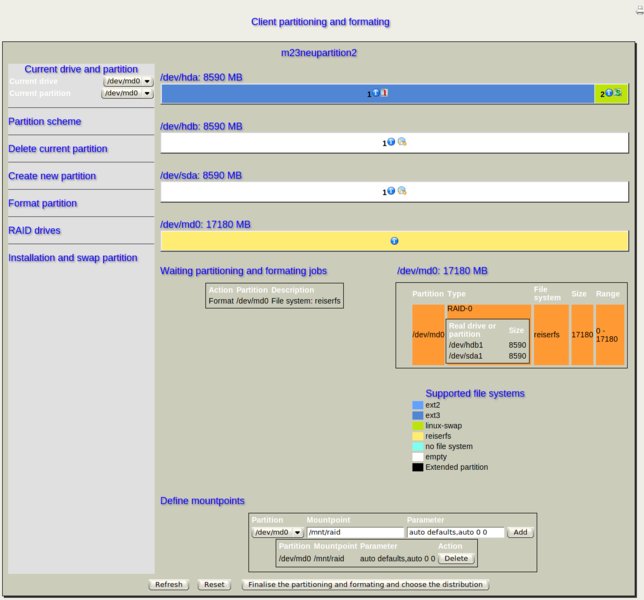 Partitioning and formating of a client.