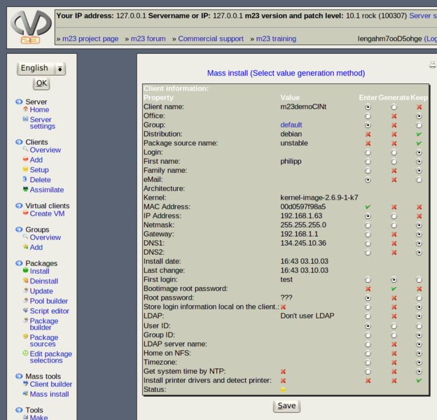 Select value generation method for mass installation.